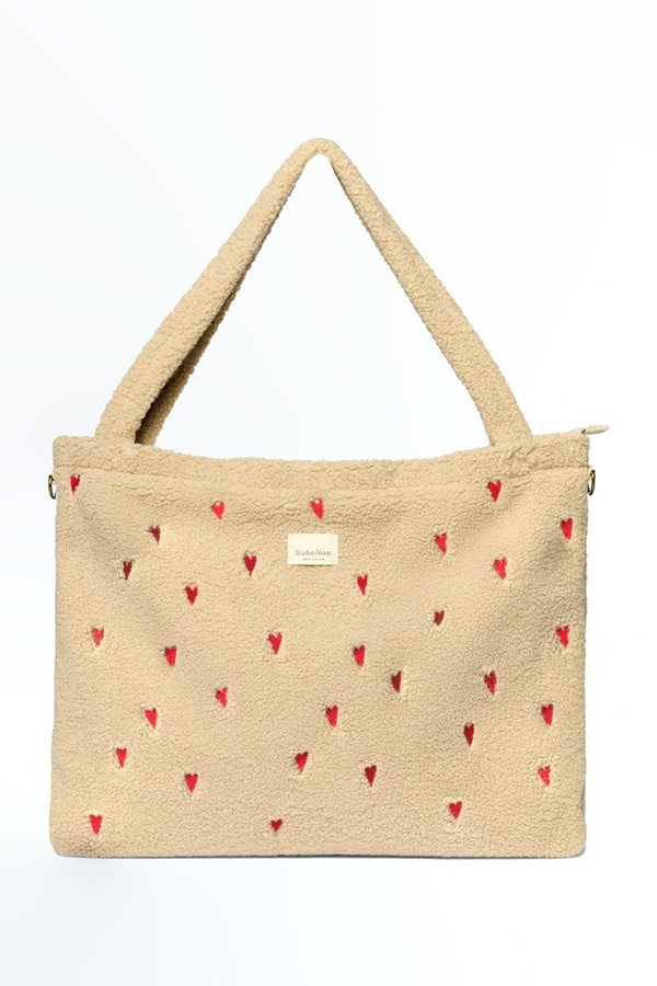 Studio Noos Wickeltasche Teddy Hearts in Ecru/Beige mit Kinderwagenclip - Bild 1