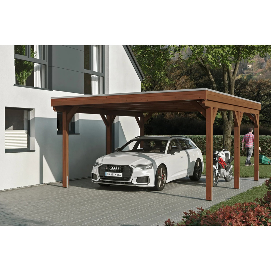 Skan Holz Carport Grunewald aus Fichten-Leimholz mit EPDM-Dach in Braun, B: 427 cm, T: 554 cm, H: 251 cm - Bild 2