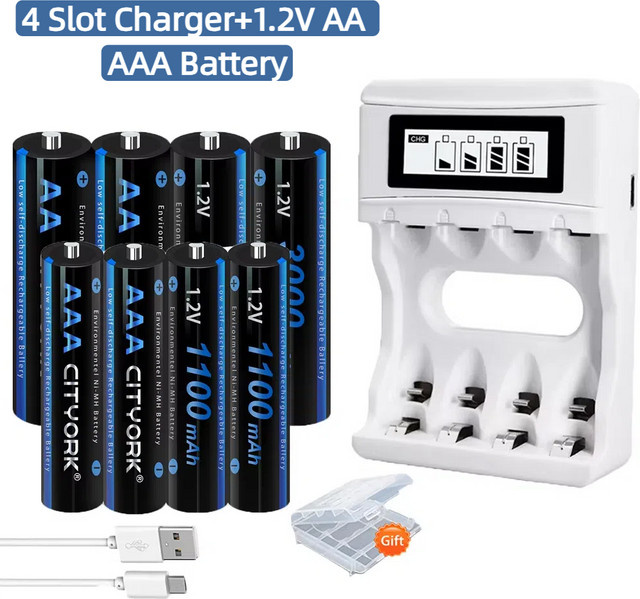 PALO Akku Set mit LCD Display Smart Ladegerät für AA und AAA Ni-MH Batterien, 1,2 V, 3000 mAh - Bild 1