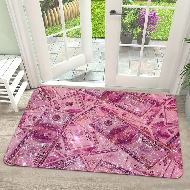 VIKAMA Schimmernder Teppich in Rosa mit Geldmuster, weiche und schmutzabweisende Fußmatte für Schlafzimmer oder Eingangsbereich, B/T: 60 x 40 cm - Bild 1