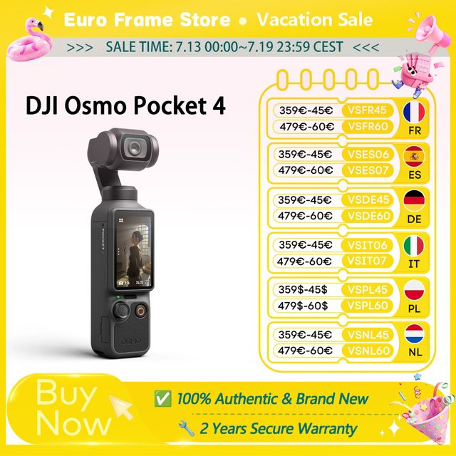 DJI Osmo Pocket 4 Gimbal-Kamera mit 1-Zoll CMOS-Sensor, 14-Stop Dynamikbereich und 10-Bit D-Log in Schwarz - Bild 1