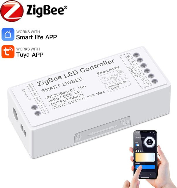 Zigbee LED Dimmer Box für einfarbige LED Streifen, kompatibel mit Tuya Smart Life, DC 5V 12V 24V, Weiß - Bild 1