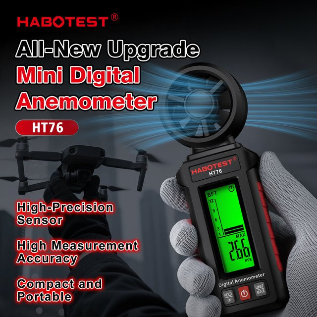 Digitales Anemometer mit LCD-Hintergrundbeleuchtung zur Messung der Windgeschwindigkeit von 0,7 bis 30 m/s in Schwarz und Braun - Bild 1
