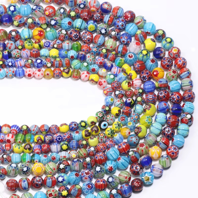 Laudsong Millefiori Glas Lampwork Blume Perlen, 8/10mm - Bild 5