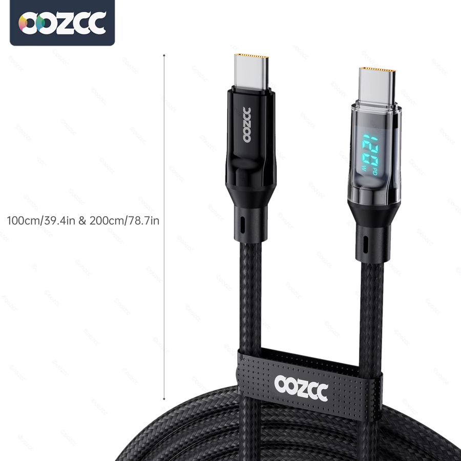 oozcc Ultra-Schnell-Ladekabel USB-A auf Typ-C mit LCD-Dynamikdisplay, 120W 6A PD-Ladekabel und Datensynchronisation aus Nylon, Schwarz, kompatibel mit Samsung - Bild 2