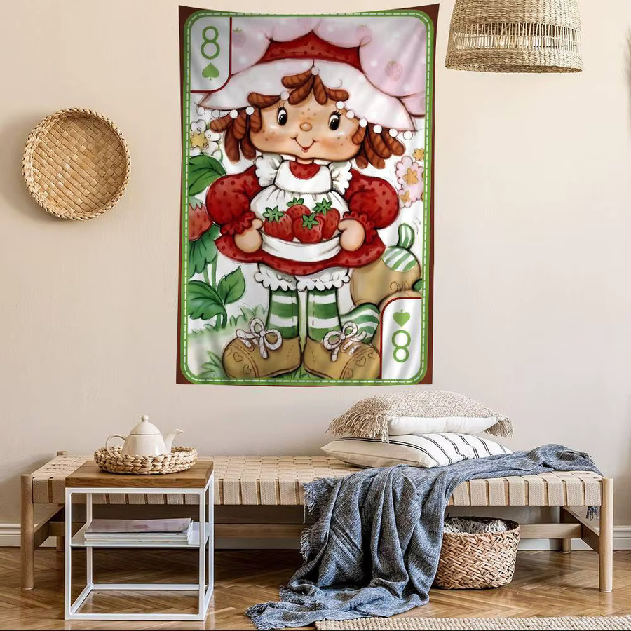 Cartoon Erdbeer-Shortcake Wandteppich aus Textil in Mehrfarbig für Kinderzimmer und Heimdekoration - Bild 3