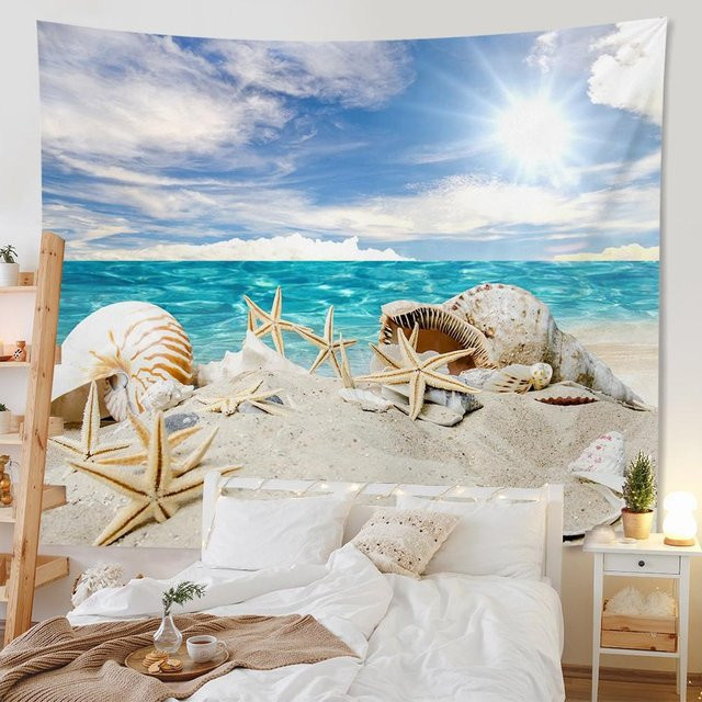 JFPillowPal Wandtapisserie Sommer Meer Sonnenuntergang Landschaft Dekoration B: 90 cm, H: 75 cm - Bild 1
