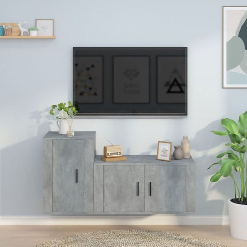 2-teiliges vidaxl TV-Schrank-Set aus Holzwerkstoff in Betongrau, modern und klassisch im Design - Bild 1