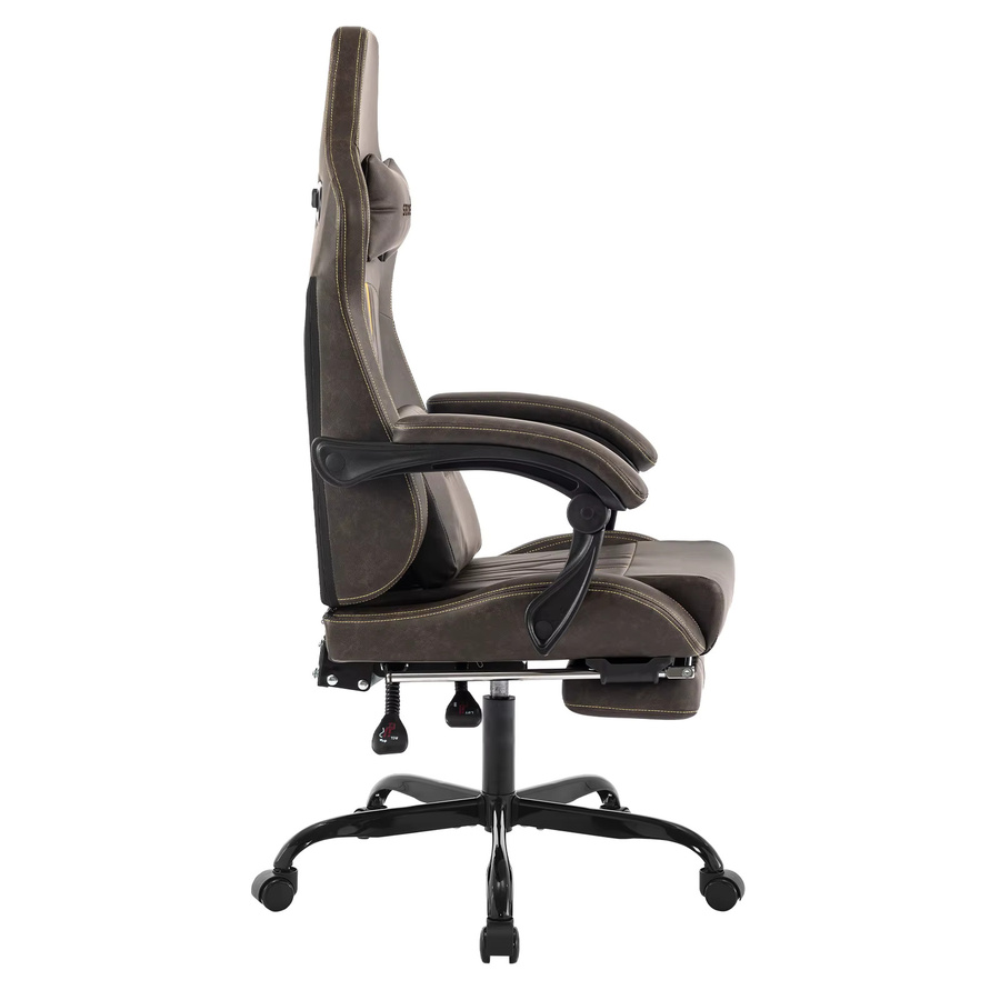 SUKIDA Ergonomischer Gaming-Stuhl mit Fußstütze und Lendenwirbelstütze, höhenverstellbarer Computer-Bürostuhl aus Kunstleder mit Armlehnen, Farben: Schwarz oder Braun - Bild 6