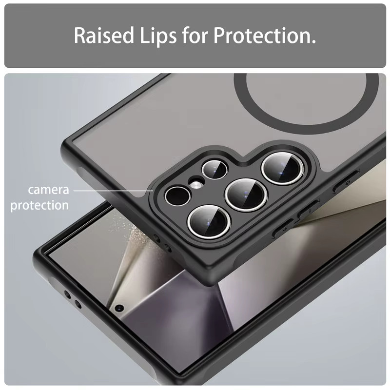 Magnetische transparente Handyhülle für Samsung Galaxy S25 S24 S23 S22 Ultra Plus und S24 FE mit MagSafe Wireless Charging Matte Cover in Schwarz und Transparent - Bild 3