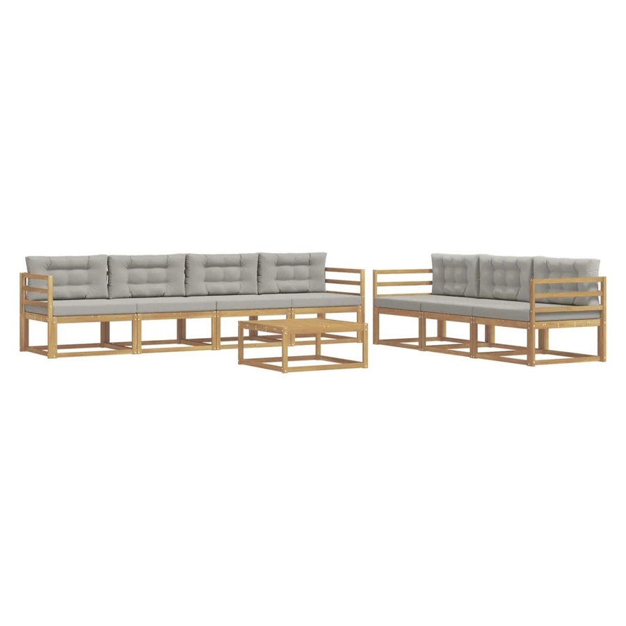 vidaXL Outdoor-Sofagarnitur aus Akazienholz mit Tisch und Kissen in Weiß-Hellgrau - Bild 2