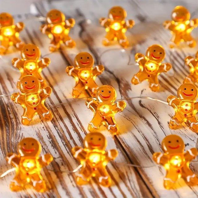 Transparente Lebkuchenmann-Lichterkette mit warmweißem Licht, batteriebetrieben, Weihnachtsbeleuchtung für Innenbereich und DIY-Dekoration - Bild 1