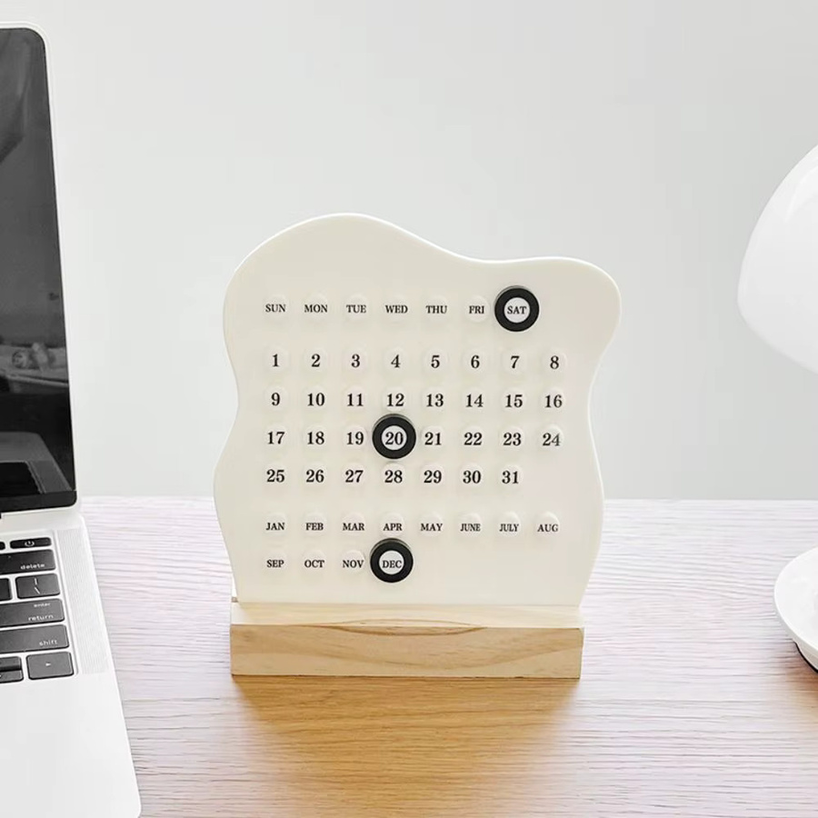 Ewiger Kalender aus Holz in Weiß als Montessori Tischkalender zur Datumsanzeige für dein Heimbüro oder deinen Schreibtisch - Bild 2