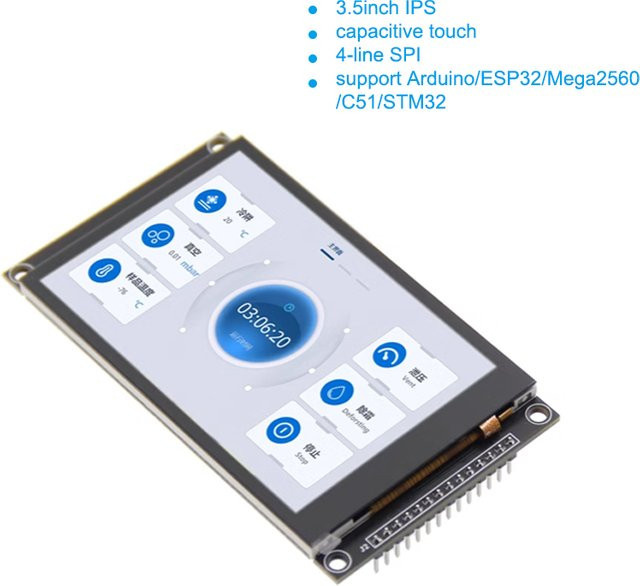 FUNKEYDO 3,5-Zoll IPS LCD Modul mit 4-Zeilen SPI kapazitivem Touchscreen, 480 x 320 Pixel, ST7796 Display in Schwarz für Arduino, ESP32, Mega2560, C51 und STM32 - Bild 1
