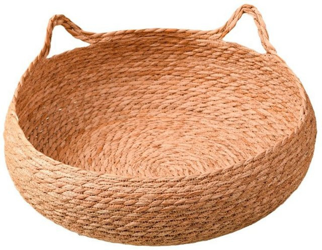 Dongyah Katzenhaus aus Rattan, handgewebter Katzenschlafkorb für Katzen, beige, rund - Bild 1