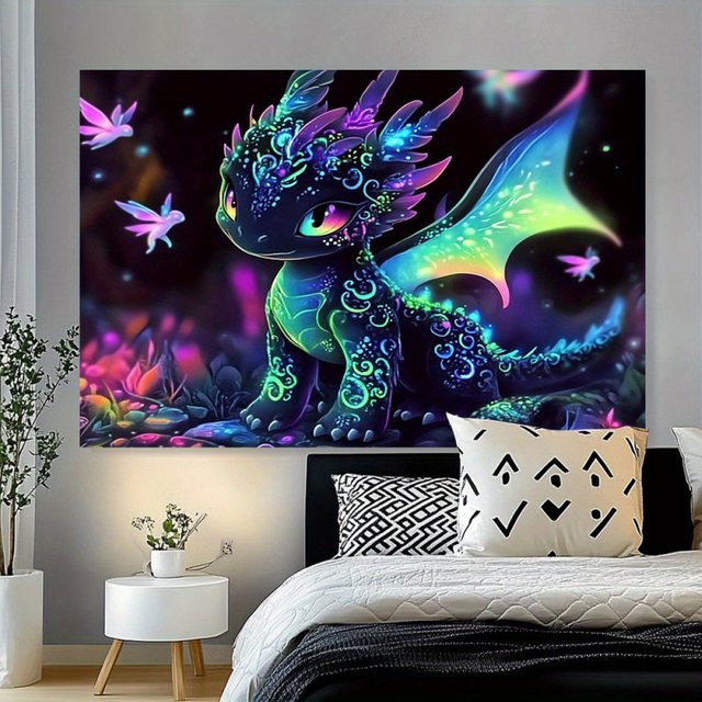 VIKAMA Bunter Drachen-Wandteppich mit Drachenzähmungs-Motiv in Multicolour als dekorative Wanddekoration für Kinderzimmer und Wohnzimmer - Bild 1