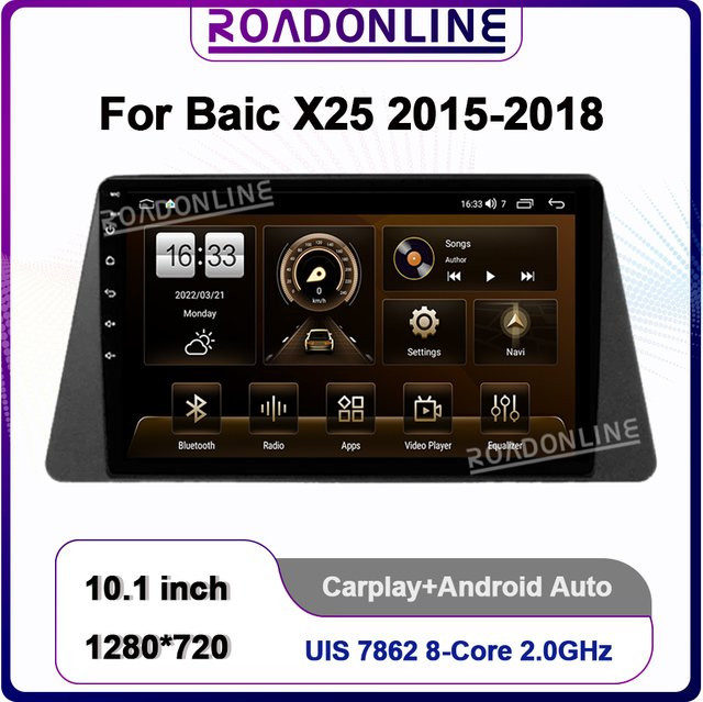 Roadonline Android 15 Auto-Multimedia-Player mit 10,1 Zoll Display, 8-Kern Prozessor, GPS und DSP Stereo Receiver für BAIC Senova X25 EX200 EX360 (2015-2018), Schwarz - Bild 1