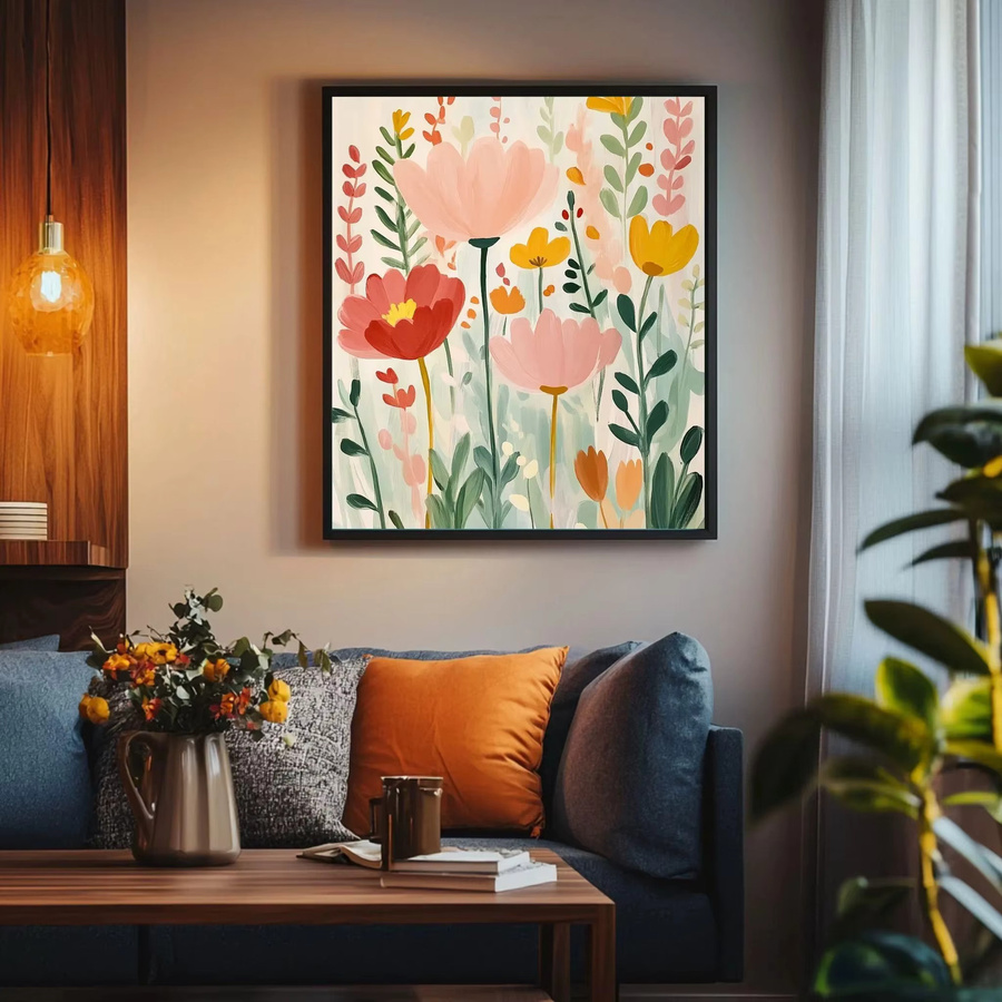 YITONGKE Botanisches Wandkunst Poster Abstrakte Frühlingsblumen in Rosa und Grün - Bild 2
