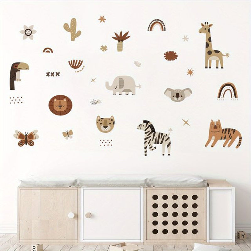 BRUP Wandtattoo mit niedlichen Löwen, Tigern und Elefanten im Regenbogen-Design, mehrfarbig, skandinavischer Stil für Kinderzimmer, Wohnzimmer und Schlafzimmer - Bild 1