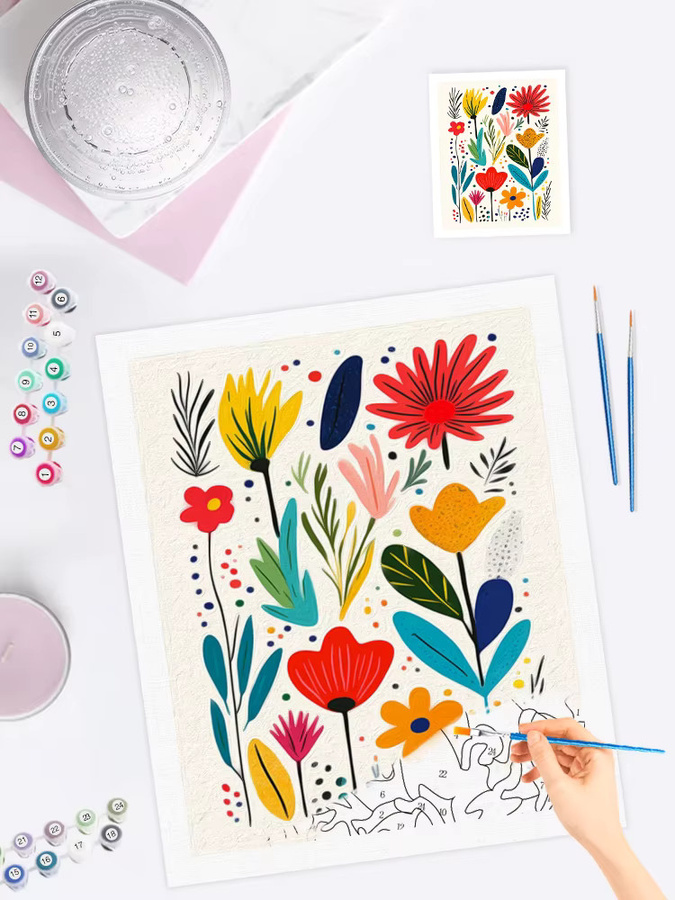 RUOPOTY Malen nach Zahlen Set mit Blumen auf Leinwandrahmen und Farbmarkern in Multicolor - Bild 3