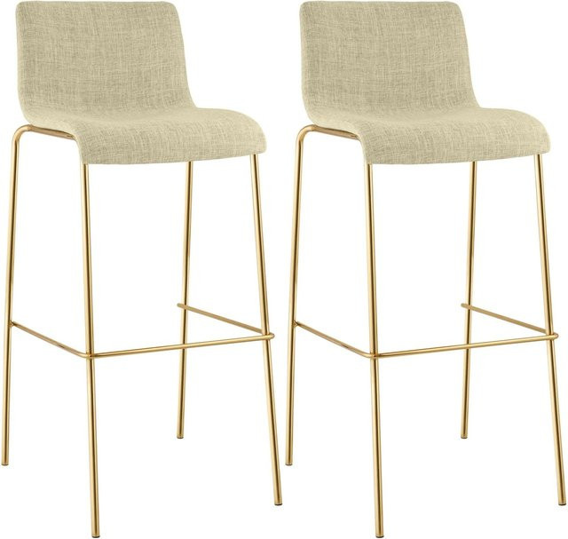 CLP 2er Set Barhocker Hover mit Lehne, stapelbare Barstühle mit Stoffbezug und Metallgestell in Gold und Beige - Bild 1