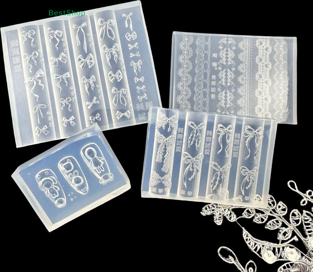 HNKMP 3D Silikon Nagelform, Spitze Bogen Herz Carving Vorlage, Transparent - Bild 1