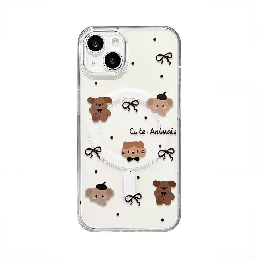 Transparente magnetische Handyhülle mit süßen koreanischen Cartoon-Tieren für Apple iPhone 17, 16, 15, 14, 13, 12 Pro Max kompatibel mit kabellosem Laden - Bild 6