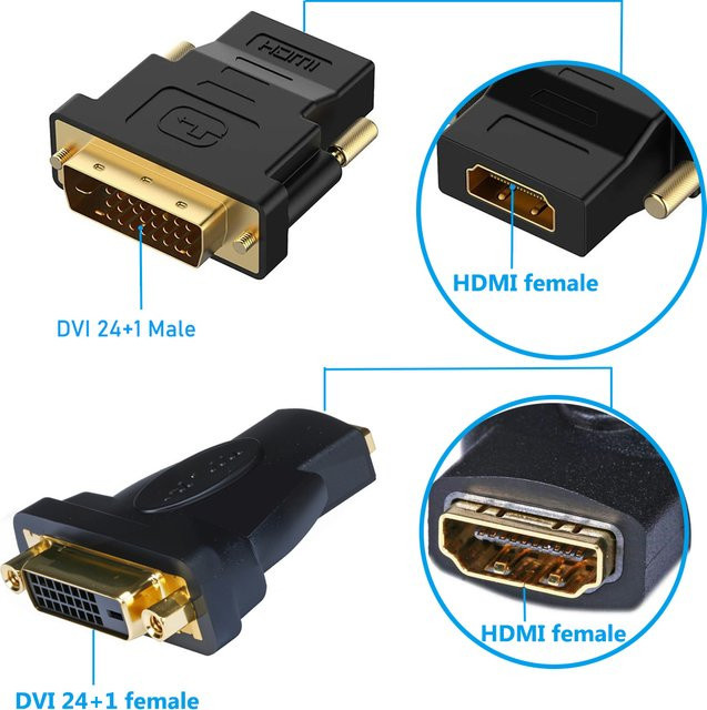 Genda Bidirektionaler DVI zu HDMI Adapter, 1080P HDMI DVI Kabelkonverter, Schwarz - Bild 1