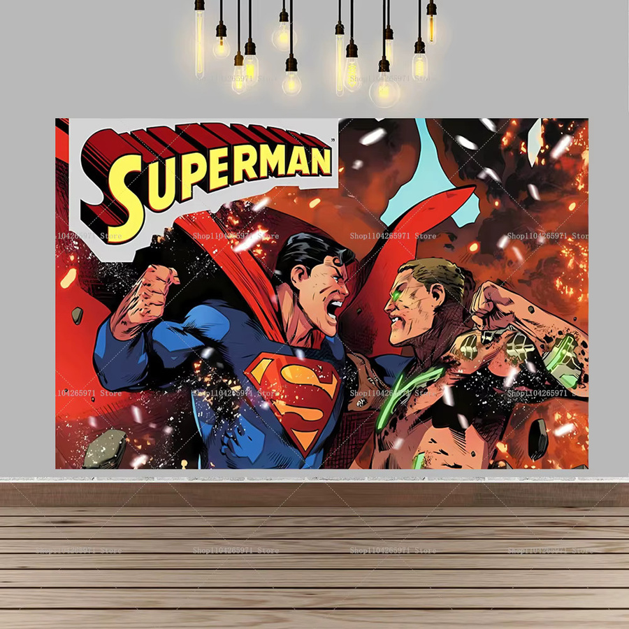 Beast Kingdom DC Superman Hintergrund mit Cartoon Superhelden-Motiv als mehrfarbige Party-Dekoration für Kindergeburtstage und Foto-Requisiten - Bild 2