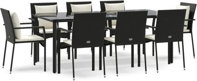 vidaXL 9-teilige Garten-Essgruppe aus Poly Rattan in Schwarz mit Kissen und Tisch aus gehärtetem Glas - Bild 1