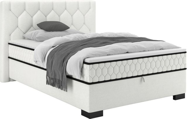 Mömax Boxbett Maya Polsterbett mit Federkern und Lift-up-Funktion in Beige und Weiß, B/T/H: 120 x 200 x 142 cm - Bild 1