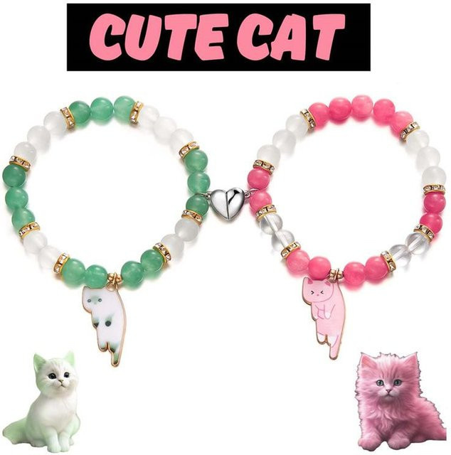 Partnerarmband Set, Herz Katze Anhänger, Zinklegierung, pink, Unisex - Bild 1