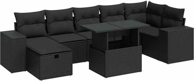 vidaXL 5-teilige Garten-Sofagarnitur in L-Form aus schwarzem Poly-Rattan mit Kissen und pulverbeschichtetem Stahlgestell - Bild 1