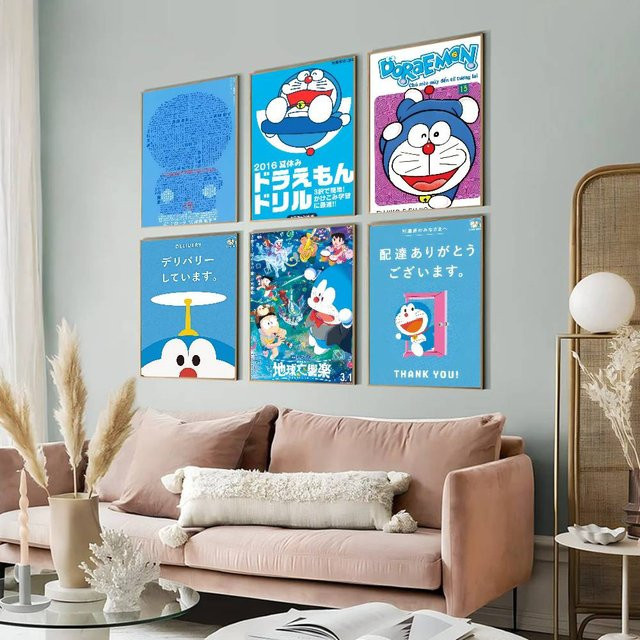 Doraemon Anime Retro Kraftpapier-Aufkleber in Weiß und Blau für DIY Wandgestaltung in Zimmer, Bar oder Café - Bild 1