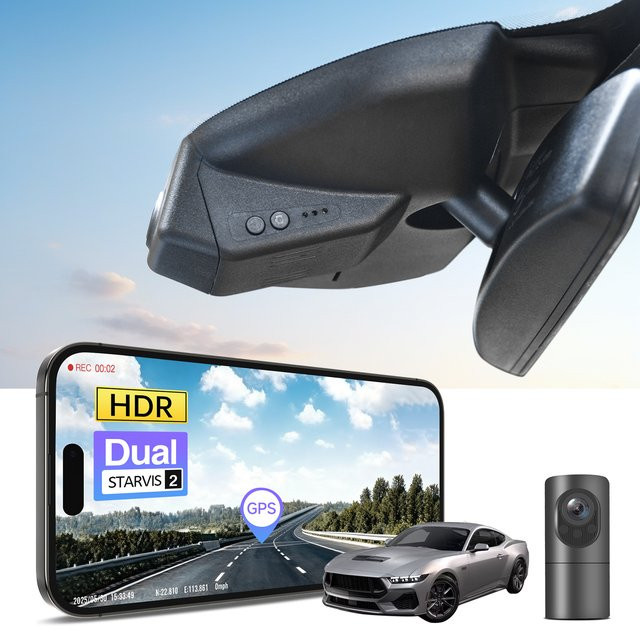 Mangoal 4K Dashcam mit STARVIS 2 IMX678 IMX675 Sensor für Ford Mustang Gen6 S550 und Gen7 2015-2026, Schwarz, mit WiFi, App und GPS - Bild 1
