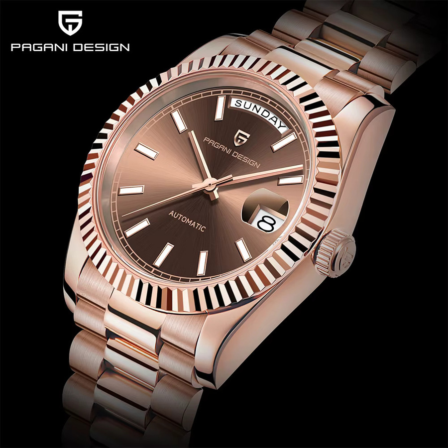 Pagani Design Armbanduhr, Automatik, Edelstahl, Roségold, Kaffeefarbe, Herren - Bild 5