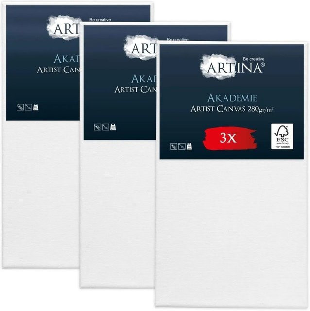 Artina Akademie Keilrahmen Set aus FSC Holz mit weißer Baumwollleinwand, 3er Pack, B: 80 cm, H: 140 cm - Bild 1