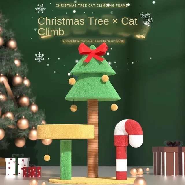 DUTRIEUX Weihnachtsbaum-Klettergerüst für Katzen in Grün mit integriertem Sisal und Katzennest - Bild 1