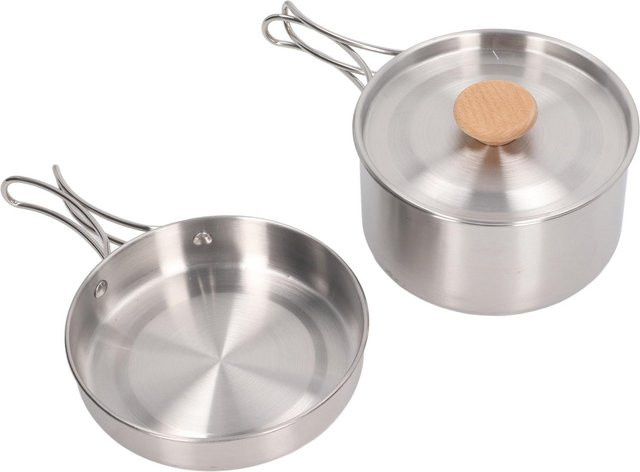 Fishine Camping-Kochgeschirr-Set aus 304 Edelstahl mit Pfanne, Kochtopf und Aufbewahrungstasche, Silber/Grau - Bild 1