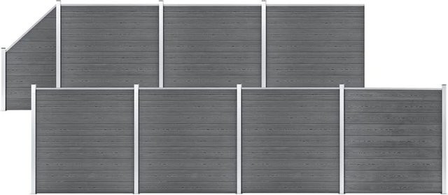 vidaXL WPC Zaun-Set aus Holz-Kunststoff-Verbundwerkstoff mit 7 Quadraten und 1 Schräge in Grau, B/H: 1311 x 186 cm - Bild 1