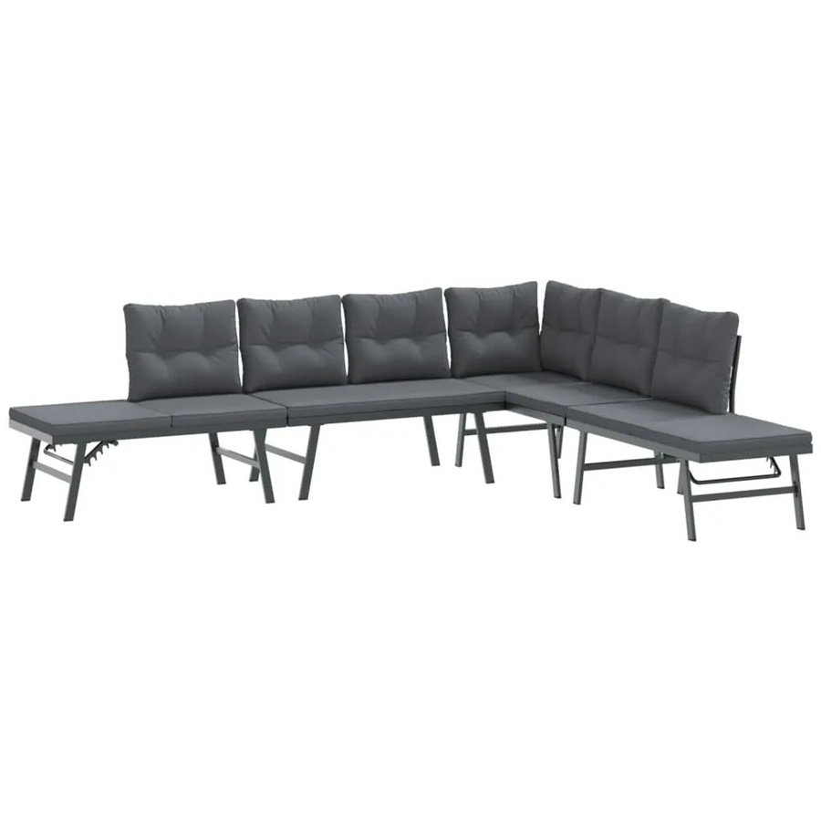 Set aus 4 furnicato Gartenbänken aus pulverbeschichtetem Stahl mit Kissen in Schwarz und Anthrazit B/T/H: 173 x 118 x 76 cm - Bild 2