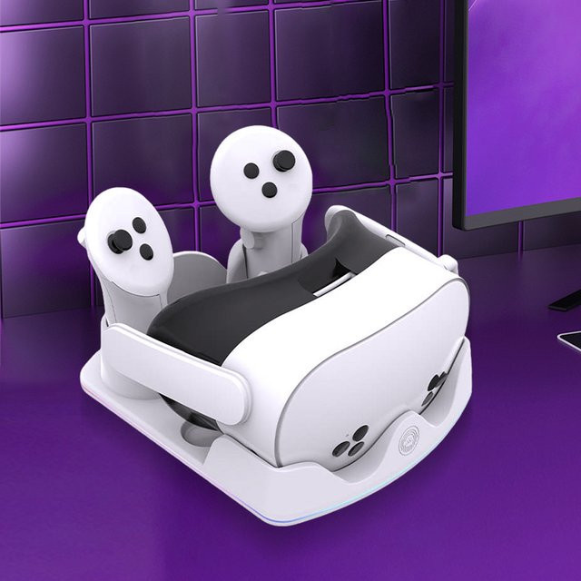 ALLOYSEED Ladestation für Meta Quest 3S VR-Headset mit Displayständer, Controller-Halterung und RGB-Beleuchtung, Weiß - Bild 1