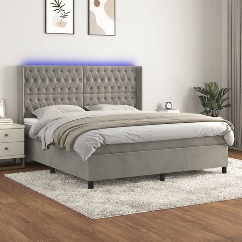 Vidaxl Boxspringbett mit Matratze aus Samt in Grau und Weiß, B/T/H: 180 x 200 x 118 cm - Bild 1