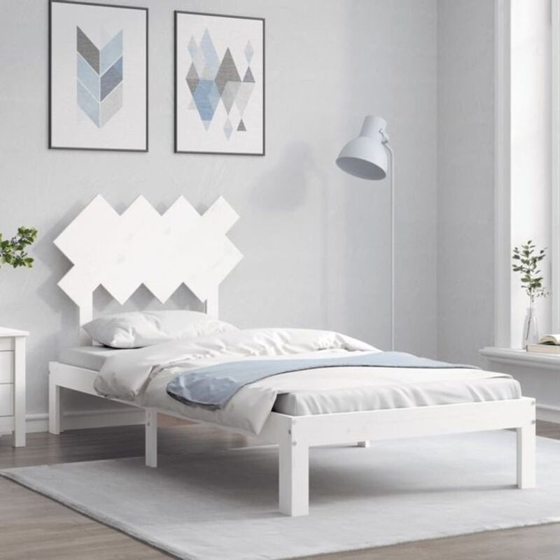 Massivholzbett Vidaxl aus Kiefernholz in Weiß, Landhausstil und minimalistisches Design, B/T/H: 90 x 200 cm (ohne Matratze) - Bild 1
