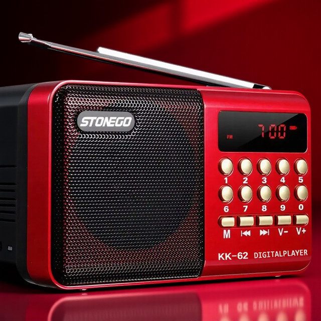 STONEGO Tragbares Mini-Radio in Rot mit FM, USB, TF und MP3-Player als kompakter Lautsprecher für Reisen und Outdoor - Bild 1