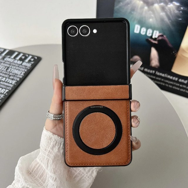Samsung Galaxy Z Flip 7 FE 6 5 4 3 Business Schutzhülle aus PU Leder mit Magnetischer Ladung, Ringhalterung und Scharnier-Schutz in Schwarz - Bild 1