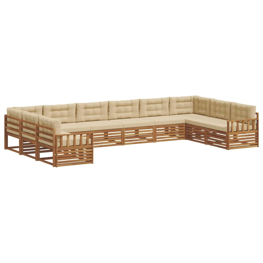 vidaXL Sofagarnitur aus Massivholz Akazie in Natur und Beige, 10-teiliges U-Form Sofa Set mit Sitz- und Rückenkissen - Bild 2
