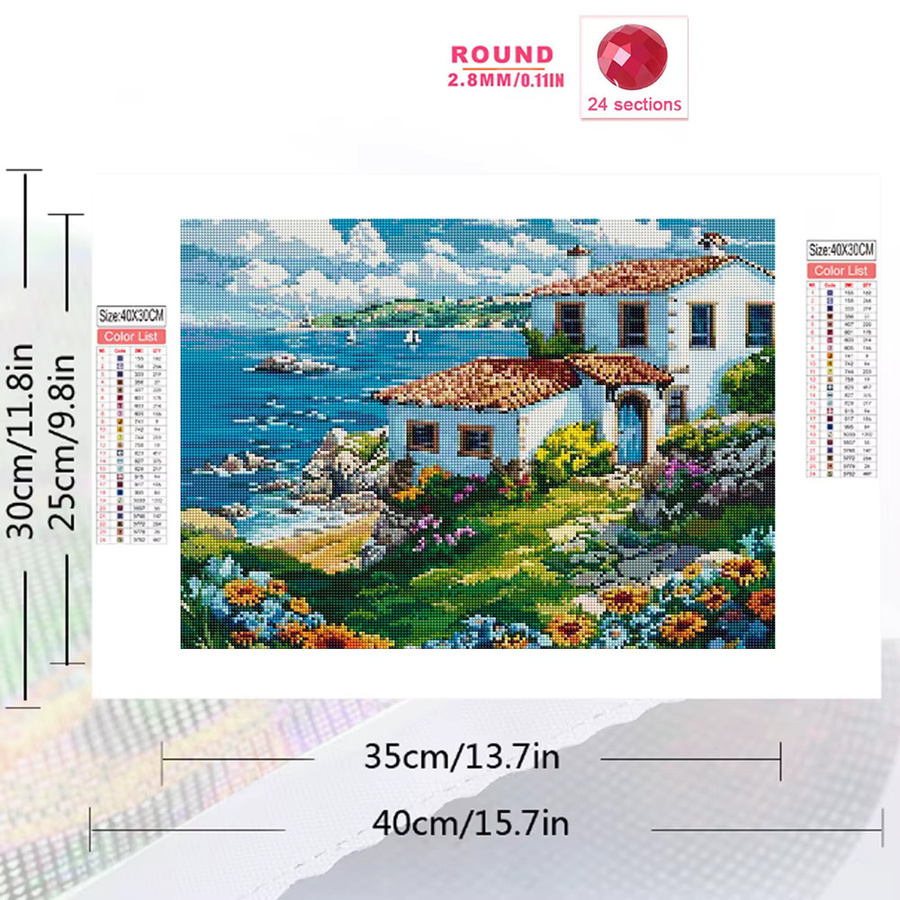 Momoart Diamantmalerei DIY Mosaik Set mit mediterranem Landschafts-Haus-Motiv für Erwachsene in Multicolour - Bild 2