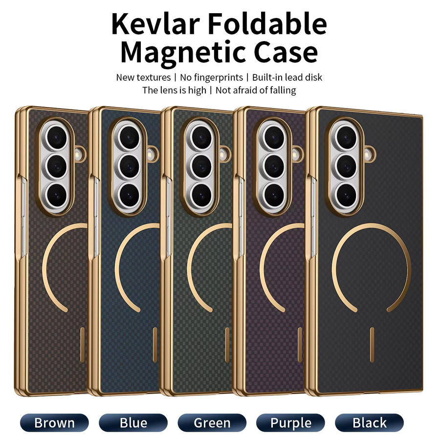 Magnetische Handyhülle mit Kevlar-Textur für Samsung Galaxy Z Fold 7 6 5 4 3 in Blau mit Sturzschutz und Anti-Fingerabdruck-Folie - Bild 3