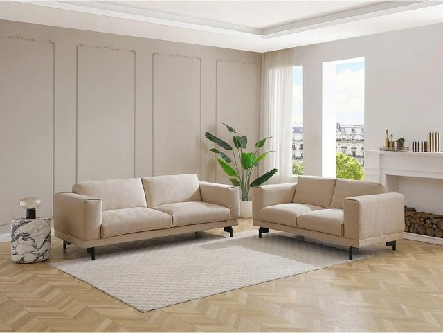Dembola Sofa Beige Chenille-Stoff mit Holzrahmen B: 220 cm, H: 172 cm - Bild 1